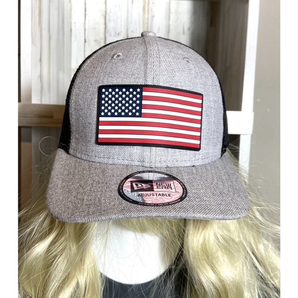 NEW ERA Snapback Adjustable Fit TRUCKER Cap Hat New American Flag Black Gray